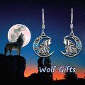 wholesale 925 Sterling Silver Crescent Moon Howling Wolf Earrings-0-4