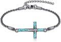 wholesale 925 Sterling Silver Turquoise Inlay Cross Charm Chain Bracelet s for Women Girls-0-0