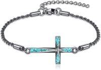 wholesale 925 Sterling Silver Turquoise Inlay Cross Charm Chain Bracelet s for Women Girls-Black Turquoise Cross