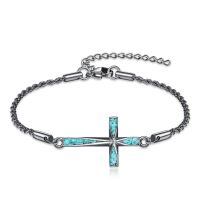 wholesale 925 Sterling Silver Cross Bracelet Wholesale With Turquoise Inlay-Black Turquoise Cross