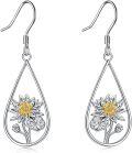 wholesale 925 Sterling Silver Lotus Flower Teardrop Dangle Earrings for Women -0-0