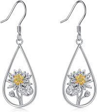 wholesale 925 Sterling Silver Lotus Flower Teardrop Dangle Earrings for Women -July-Water Lily