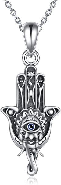 wholesale 925 Sterling Silver Hamsa Hand Evil Eye Protection Amulet Talisman Necklace for Women and Men-Retro