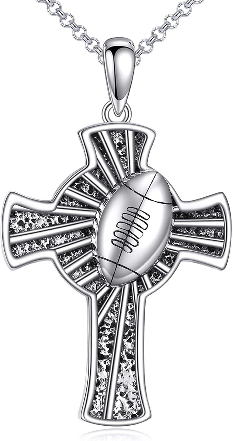 wholesale 925 Sterling Silver Football Design Cross Pendant Necklace for Men & Women - Hip Hop s-0-0