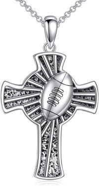 wholesale 925 Sterling Silver Football Design Cross Pendant Necklace for Men & Women - Hip Hop s-Football