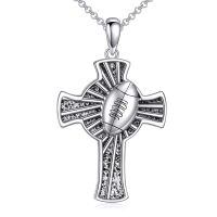 wholesale 925 Sterling Silver Football Design Cross Pendant Necklace for Men & Women - Hip Hop s-Football