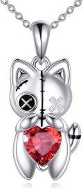 wholesale 925 Sterling Silver Gothic Cat Pendant Necklace with Red Heart Stone Witchy Jewelry for Women Men-0-0