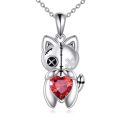 wholesale 925 Sterling Silver Gothic Cat Pendant Necklace with Red Heart Stone Witchy Jewelry for Women Men-0-0