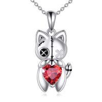 wholesale 925 Sterling Silver Gothic Cat Pendant Necklace with Red Heart Stone Witchy Jewelry for Women Men-Voodoo Cat