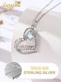 wholesale S925 Sterling Silver Aquamarine Mom Necklace - 1 Carat Natural Birthstone Pendant for Women, Ideal Gift for Mother's Day, Birthday, Anniversary-0-4
