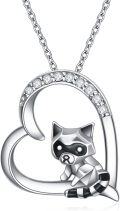 wholesale 925 Sterling Silver Origami Love Heart Raccoon Pendant Necklace -0-0