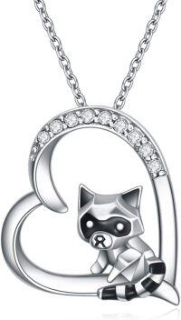 wholesale 925 Sterling Silver Origami Love Heart Raccoon Pendant Necklace -Style A