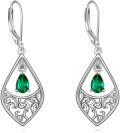 wholesale 925 Sterling Silver Teardrop Green Emerald & Red Garnet Filigree Drop Leverback Earrings for Women Valentines Day Gifts-0-0