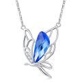 wholesale 925 Sterling Silver Blue Crystal Butterfly Pendant Necklace for Women Gifts for Her Valentines Day Jewelry-0-0