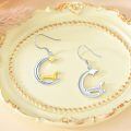wholesale 925 Sterling Silver Crescent Moon Star Dachshund Dog Two Tone Drop Earrings-0-4