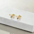 wholesale 925 Sterling Silver Honeybee Stud Earrings with Black Enamel and Cubic Zirconia for Women-0-1