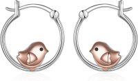 wholesale 925 Sterling Silver Bird Hoop Earrings with Rose Gold Plating for Women Girls-Silver-Bird Hoop Earrings