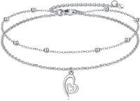 wholesale 925 Sterling Silver Double Layered Heart Charm Ankle Anklet for Women-Double Heart Anklets