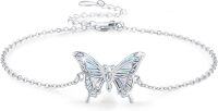 wholesale 925 Sterling Silver Opal Butterfly Charm Bracelet - Adjustable Length s for Women-D