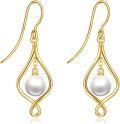 wholesale 14K Gold Celtic Pearls Drop Dangle Hook Earrings with Swirls and Butterflies-0-15