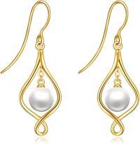 wholesale 14K Gold Celtic Pearls Drop Dangle Hook Earrings with Swirls and Butterflies-D Style-Celtic Earrings