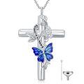 wholesale 925 Sterling Silver & Moissanite Blue Morpho Butterfly Urn Necklace, Christian Cross Cremation Jewelry for Ashes-0-0