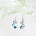 wholesale 925 Sterling Silver Seahorse Blue Enamel Turquoise Drop Earrings For Women-0-2