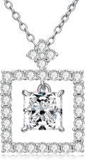 wholesale White Gold Plated Silver & Moissanite Geometric Princess Solitaire Necklace 1.0ct, Gift Box-0-0