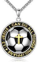 wholesale 925 Sterling Silver Cross Soccer Ball Pendant for Men's Necklaces with Bible Verse Philippians 4:13 Jesus I Can Do All Things Charm -0-0