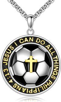 wholesale 925 Sterling Silver Cross Soccer Ball Pendant for Men's Necklaces with Bible Verse Philippians 4:13 Jesus I Can Do All Things Charm -Soccer