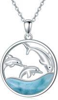 wholesale 925 Sterling Silver Natural Larimar Dolphin Pendant Necklace Ocean Jewelry Birthday Gifts for Women-0-0