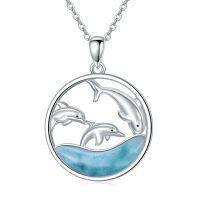 wholesale 925 Sterling Silver Natural Larimar Dolphin Pendant Necklace Ocean Jewelry Birthday Gifts for Women-A:Dolphin