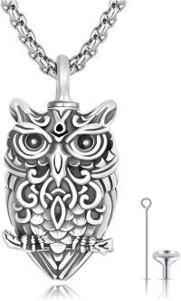 wholesale 925 Sterling Silver Owl Cremation Urn Keepsake Pendant Necklace  with Funnel and Fill Tool for Ashes -Owl