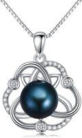 wholesale Black Pearl Celtic Necklace Sterling Silver Black Freshwater Pearl Celtic Knot Pendant Necklace Anniversary Jewelry Christmas Birthday Gifts For Women Mom Wife Her -0-0