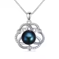 TOUPOP Sterling Silver Black Freshwater Pearl Celtic Knot Pendant Necklace-0-0