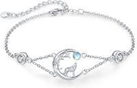 wholesale 925 Sterling Silver Moonstone Wolf Adjustable Howling Bracelet for Women-A-Moon Wolf