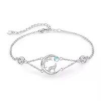 wholesale 925 Sterling Silver Moonstone Wolf Adjustable Howling Bracelet Wholesale for Women-A-Moon Wolf