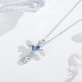 wholesale 925 Sterling Silver Heart-Shaped Blue Stone Cross Pendant Necklace for Women and Girls-0-1