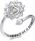wholesale 925 Sterling Silver White Opal Lotus Sobriety Ring for Women – Adjustable Size 7-9, AA Symbol, Hypoallergenic Jewelry Gift-0-0
