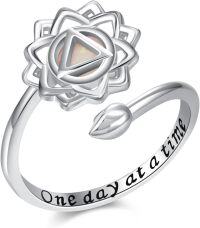 wholesale 925 Sterling Silver White Opal Lotus Sobriety Ring for Women – Adjustable Size 7-9, AA Symbol, Hypoallergenic Jewelry Gift-Lotus AA