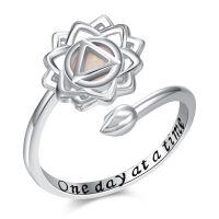 wholesale 925 Sterling Silver Opal Chakra Adjustable Rings Wholesale One Day At A Time Meditation Healing-Lotus AA