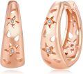 wholesale 925 Sterling Silver Plated Rose Gold  Star and Flower Cutout Design Hoop Earrings with CZ Stones-0-0
