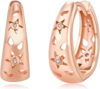 wholesale 925 Sterling Silver Plated Rose Gold  Star and Flower Cutout Design Hoop Earrings with CZ Stones-Daisies Earring