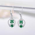 wholesale 925 Sterling Silver Green Crystal Clover Heart Drop Earrings 4å¶èçå½ä¹æ åå è³ç¯-0-2