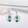 wholesale 925 Sterling Silver Green Crystal Clover Heart Drop Earrings 4å¶èçå½ä¹æ åå è³ç¯-0-2