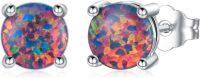 wholesale 925 Sterling Silver Opal Stud Earrings 6 9mm Round November Birthstone Gift-A_6mm-Purple