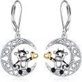 wholesale 925 Sterling Silver Cow Heart Crescent Moon Leverback Drop Earrings-0-0