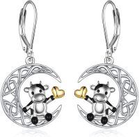 wholesale 925 Sterling Silver Cow Heart Crescent Moon Leverback Drop Earrings-B-Cow Moon Leverback Earrings