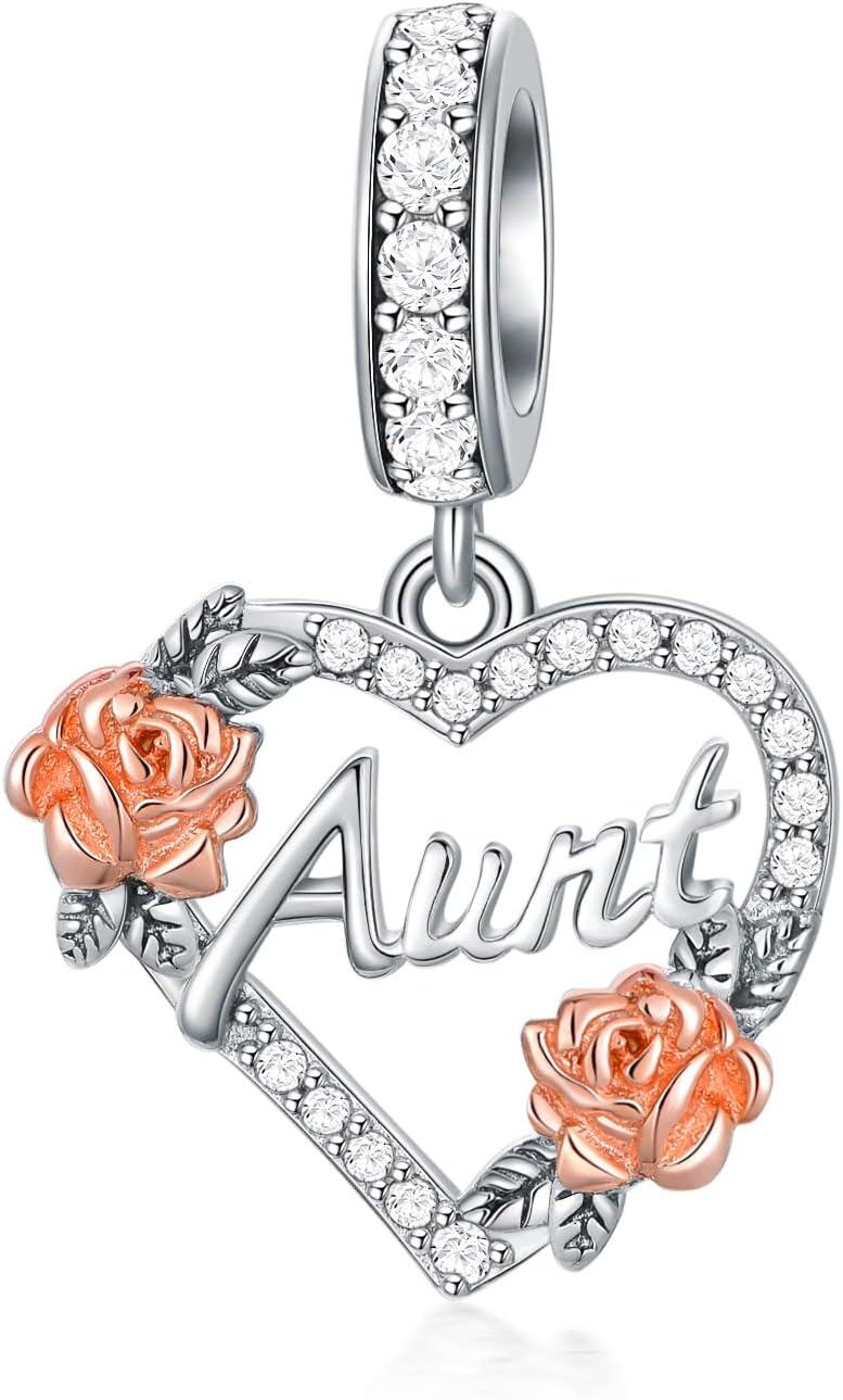 925 Sterling Silver Rose Flower Heart Charm Aunt Necklace Pendant  for Women Girls-0-0