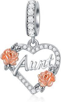 wholesale 925 Sterling Silver & 5A Zirconia Rose Flower Aunt Charm for Niece - Forever Love Gift-1-Aunt